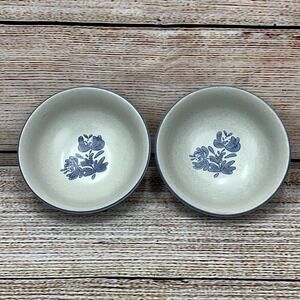 Pfaltzgraff USA Yorktown Bowls Set of 2 Blue Floral Vintage Stoneware USA